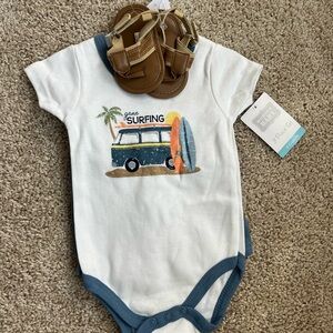 Hudson Baby 3 Piece Onesie Shorts & Sandal Set - NWT